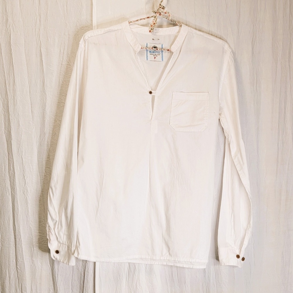 Brazilian Brand Blue Steel White Long-Sleeve Mandarin Collar Popover Shirt Small